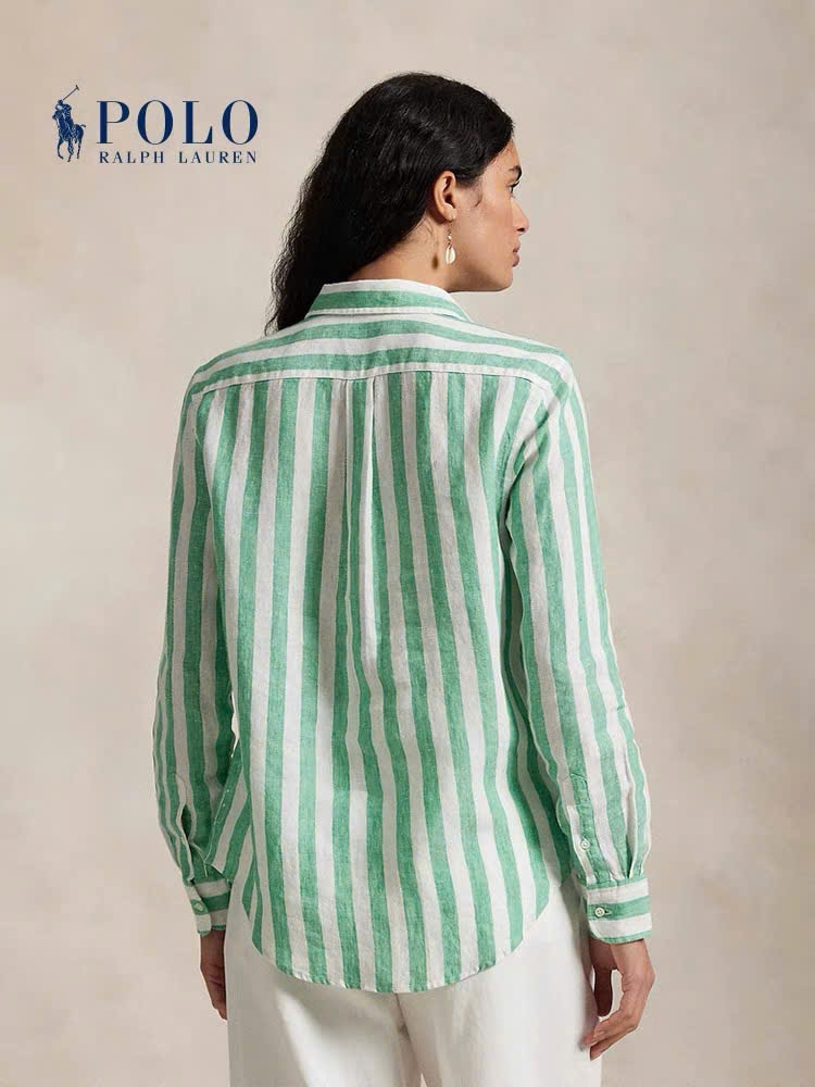 POLO RALPH LAUREN - ÁO SƠ MI VẢI LANH SỌC CỔ ĐIỂN