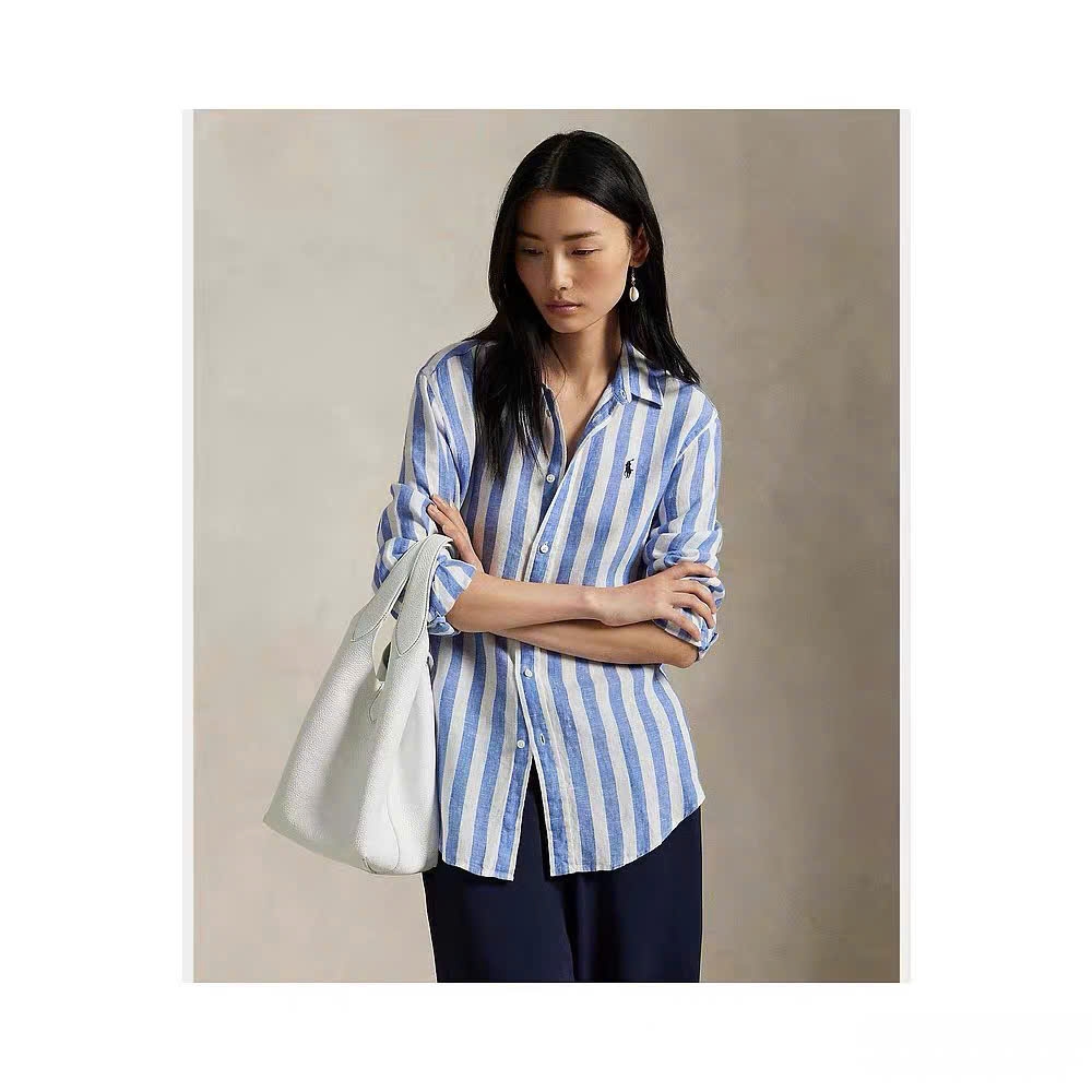 POLO RALPH LAUREN - ÁO SƠ MI VẢI LANH SỌC CỔ ĐIỂN