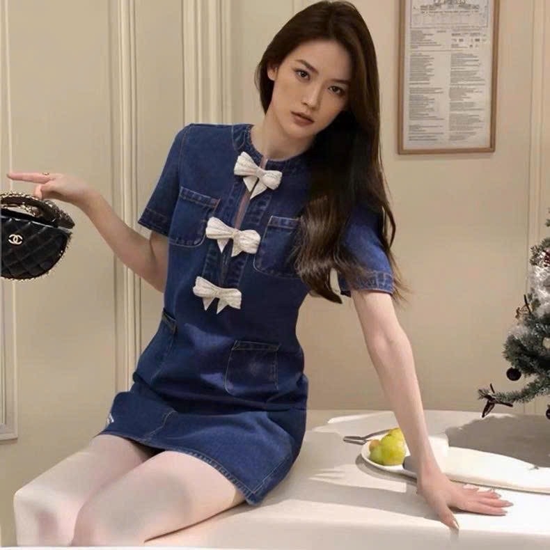 VÁY MINI DENIM NƠ