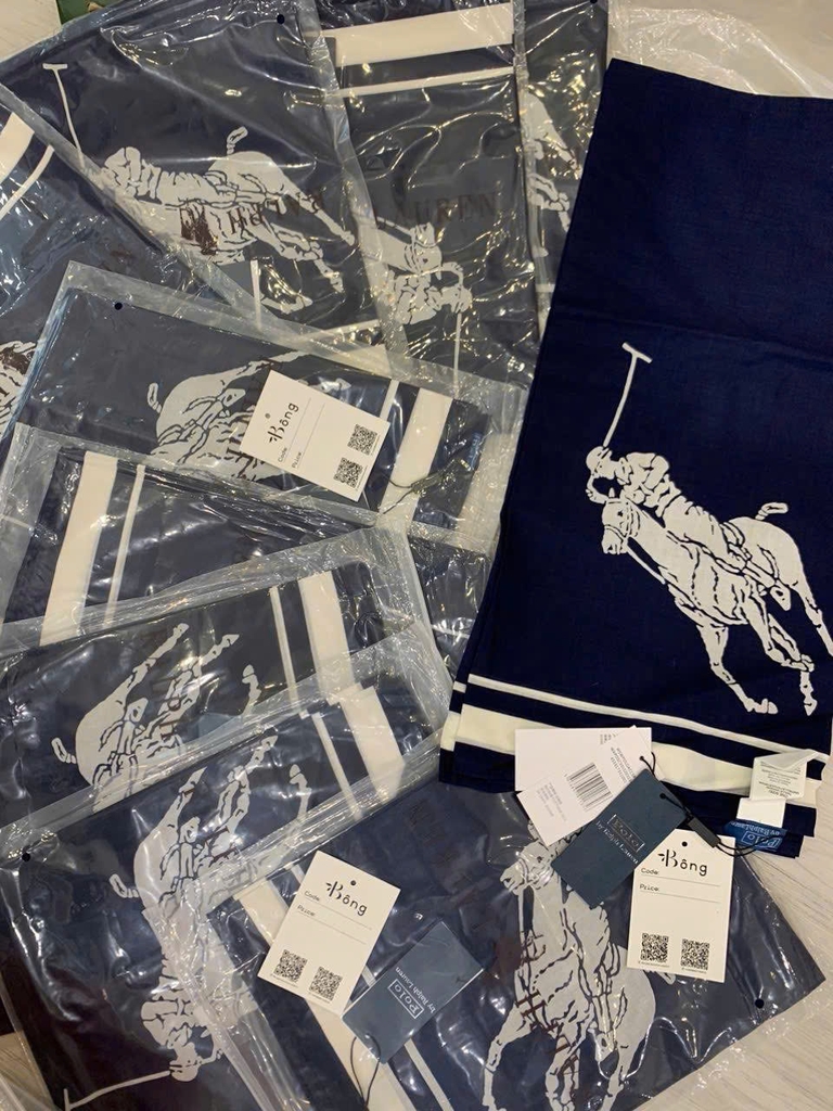 Khăn lụa Polo vuông tím than bản tuồn auth full QR CODE