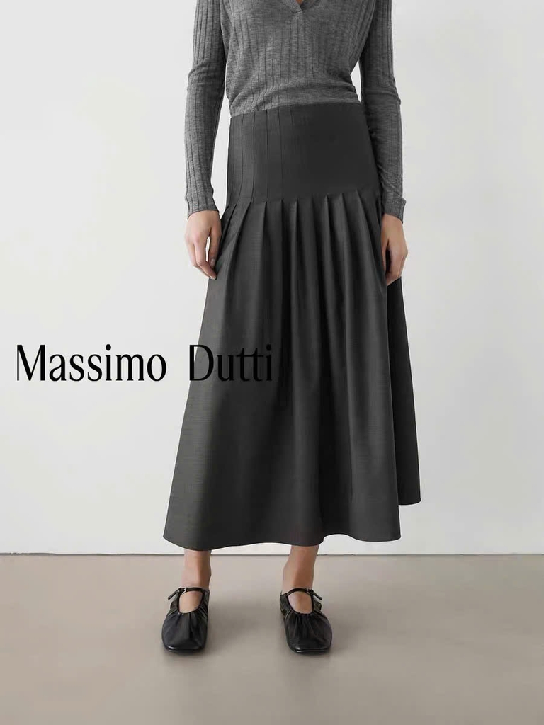CHÂN VÁY Massimo Dutti MIDI PHA XẾP LY