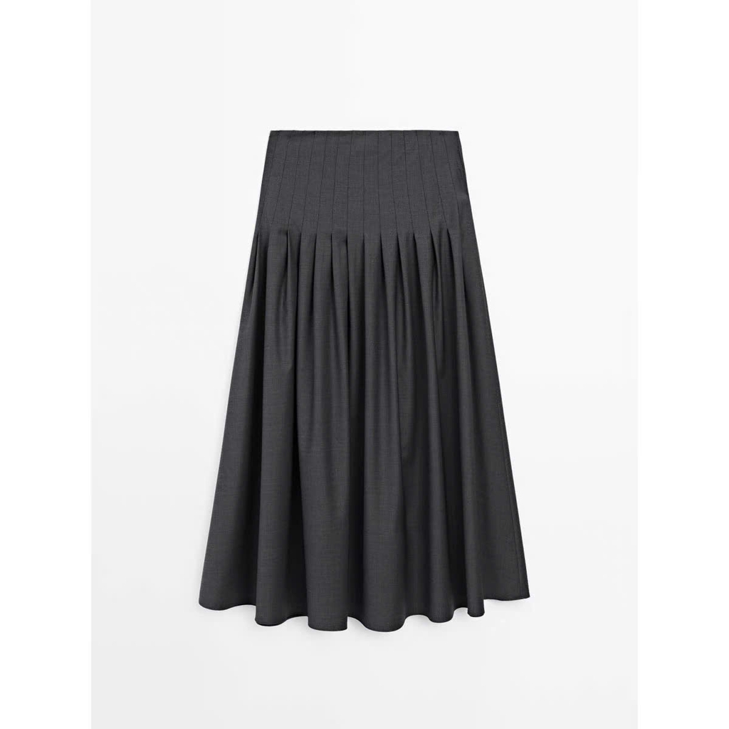CHÂN VÁY Massimo Dutti MIDI PHA XẾP LY