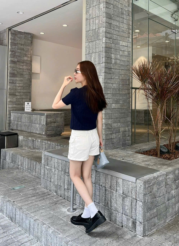 Short váy Zara chất denim co giãn 2 túi hộp