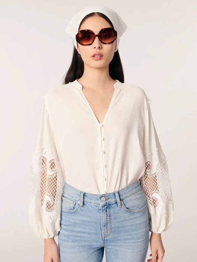 ÁO SƠ MI TAY BỒNG REN THÊU