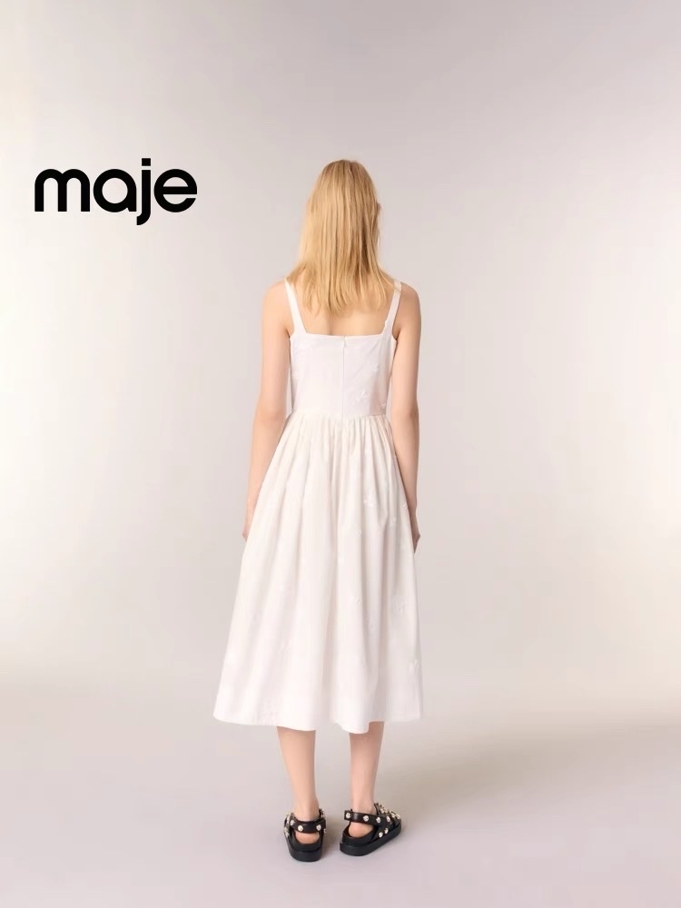 Váy Maje trắng 2 dây đính cườm bling