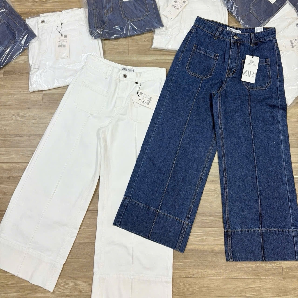 Quần Zara denim suông dáng lửng