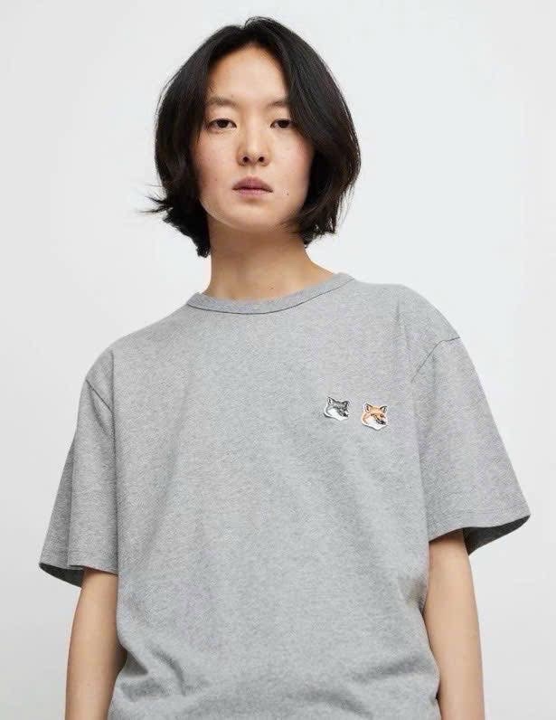 Tshirt Maison Kitsune logo 2 cáo 3 màu dáng over