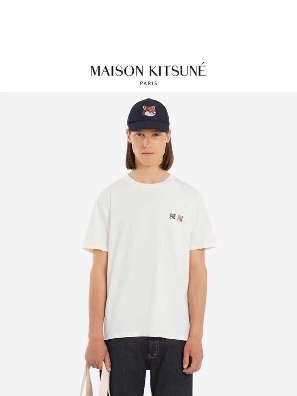 Tshirt Maison Kitsune logo 2 cáo 3 màu dáng over