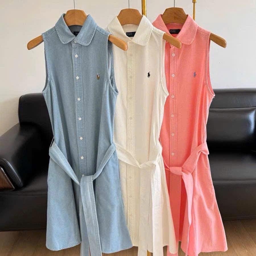 Váy demin polo kèm belt sát nách 3 màu