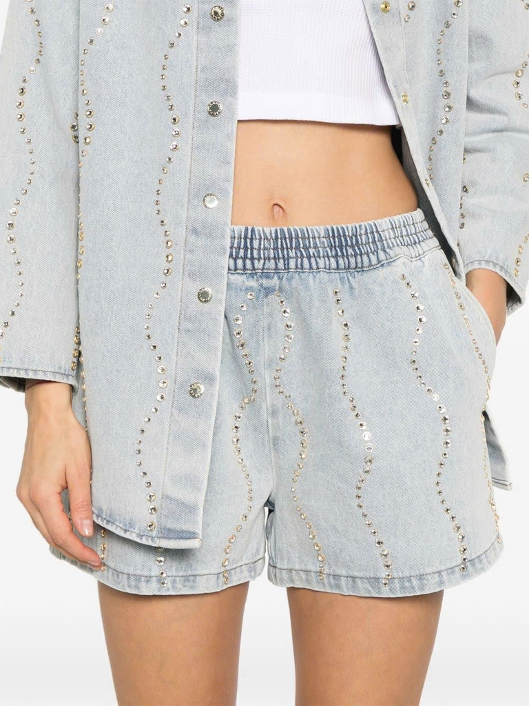 Quần short denim Sandro đính đá bling
