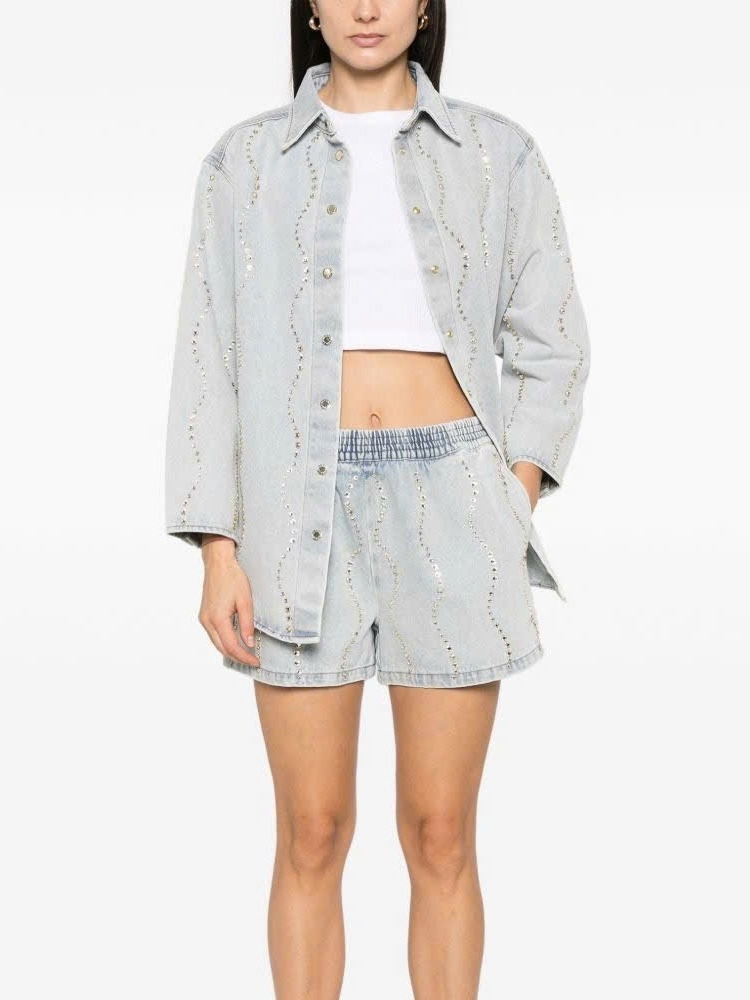 Quần short denim Sandro đính đá bling