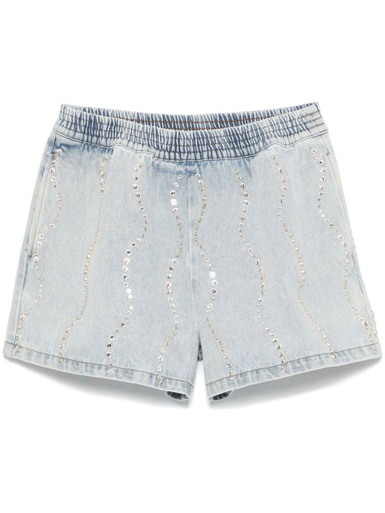 Quần short denim Sandro đính đá bling