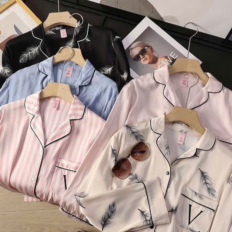 Set lụa Victoria Secret dư xịn dài tay các màu