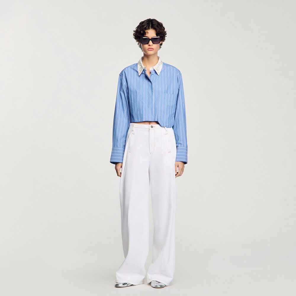 Sơ mi dáng crop kẻ sọc Sandro