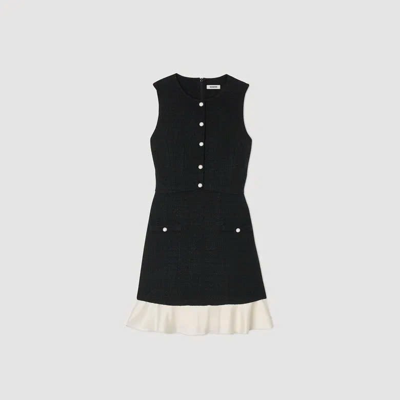 Đầm ngắn vải tweed hai tông màu