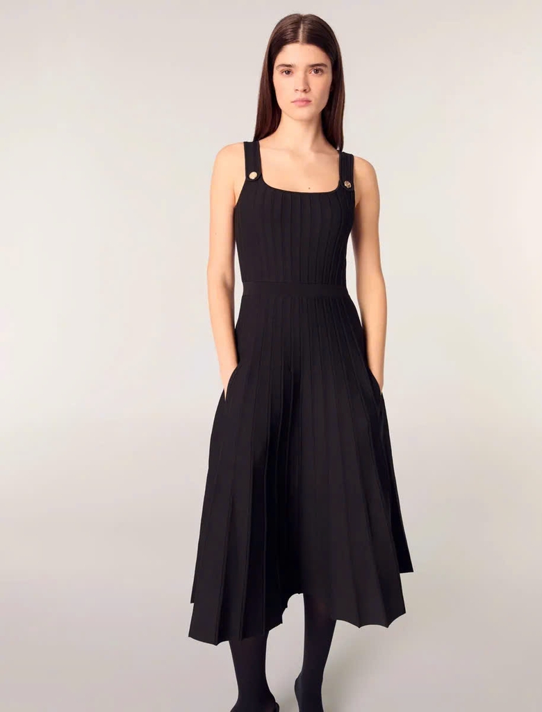 Váy Maje midi len dệt 2 khuy vai