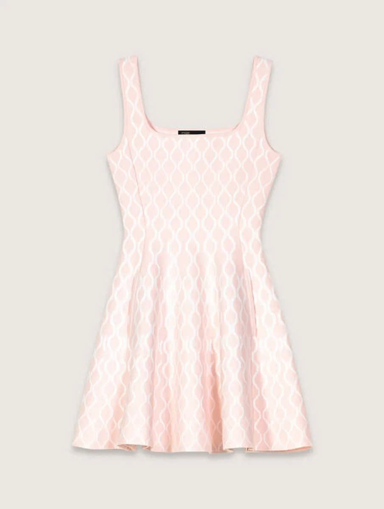 Đầm ngắn dệt kim jacquard cổ vuông
