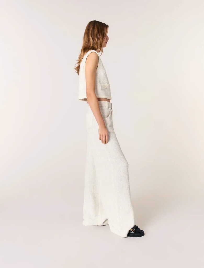 Áo khoác gile tweed sequin dáng ngắn croptop