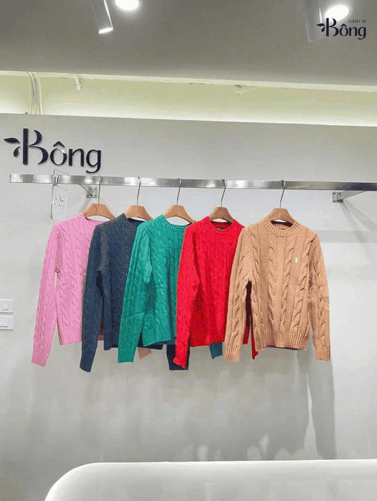 Áo len Polo cổ tròn vặn thừng nhỏ 5 màu tuồn auth 97% cashmere