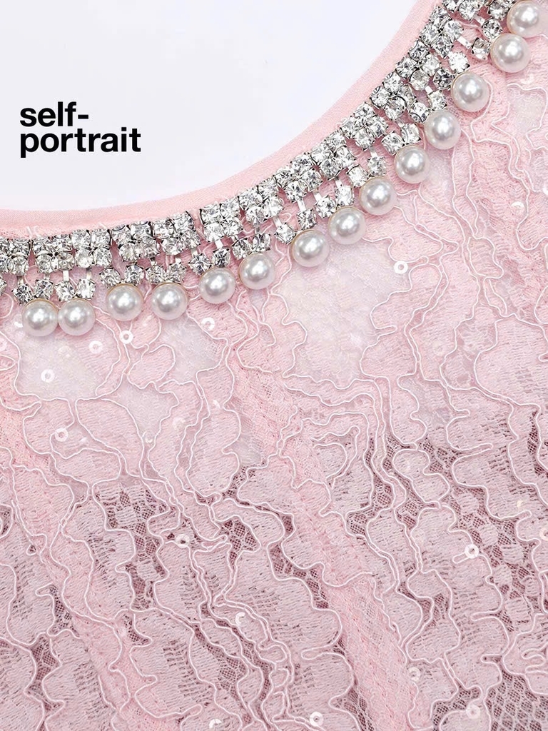 Váy Sel-Portrait midi hồng ren cổ đá