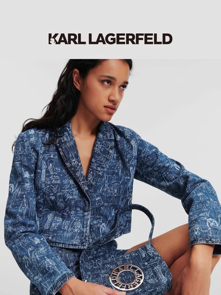 Túi Karl logo kim loại denim