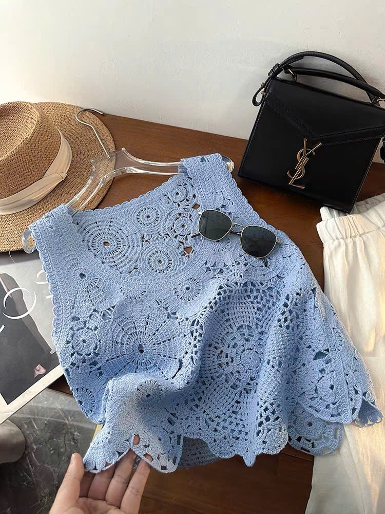 Top MNG sợi dệt màu xanh pastel