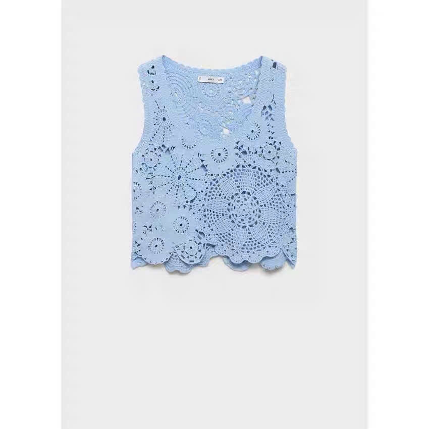 Top MNG sợi dệt màu xanh pastel