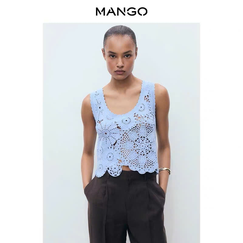 Top MNG sợi dệt màu xanh pastel