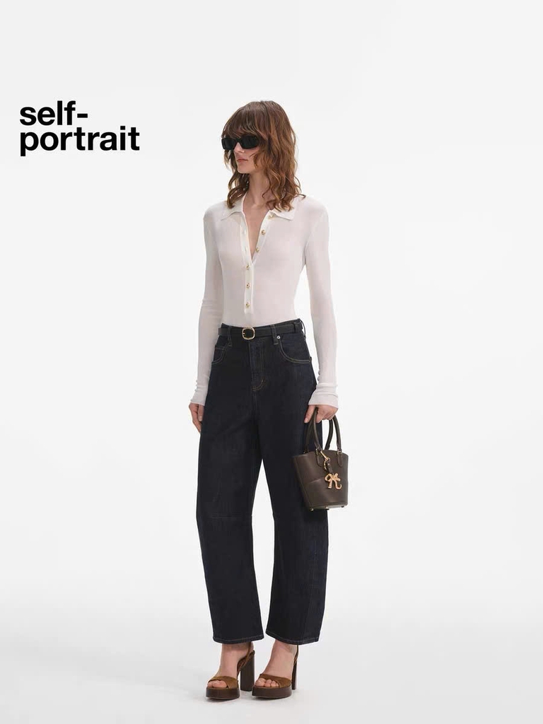 Áo thun Sel-Portrait cổ bẻ dài tay khuy trước