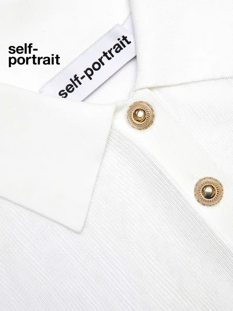Áo thun Sel-Portrait cổ bẻ dài tay khuy trước