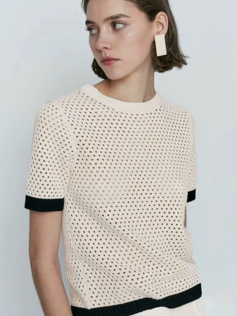 Top MassimoDutti sợi dệt cổ tròn