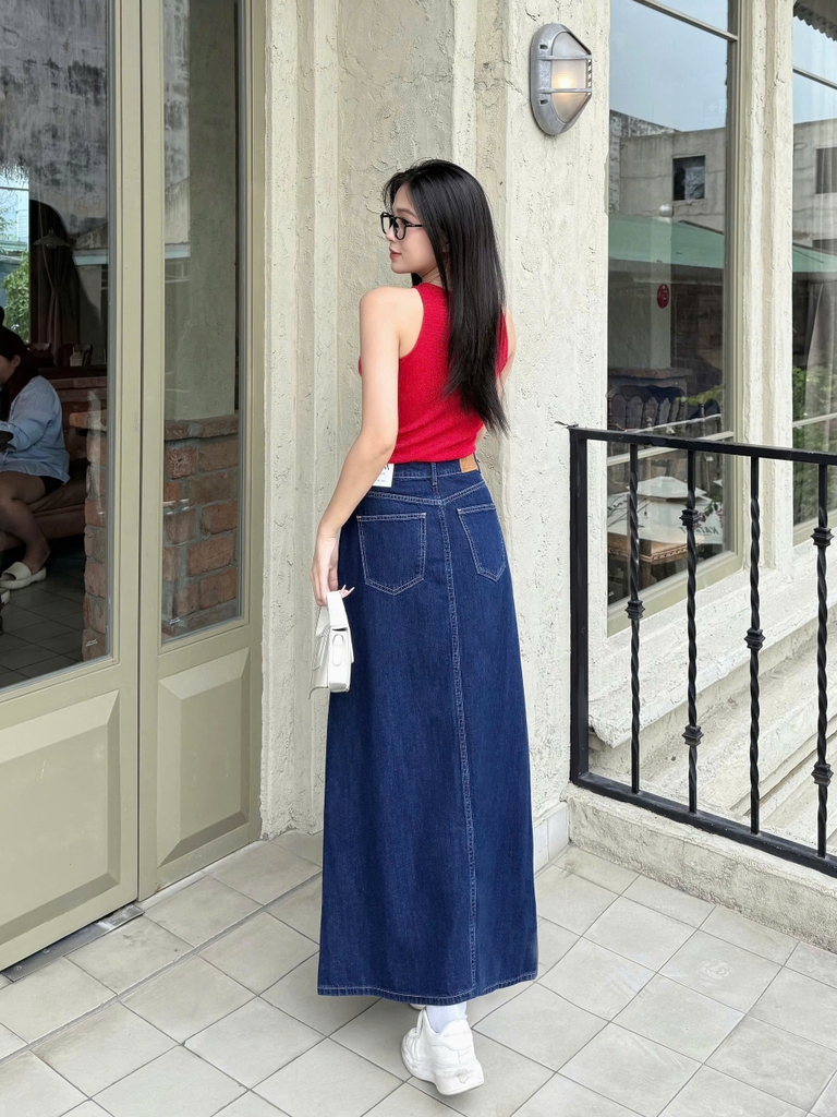 Chân váy denim Zara midi ly trước