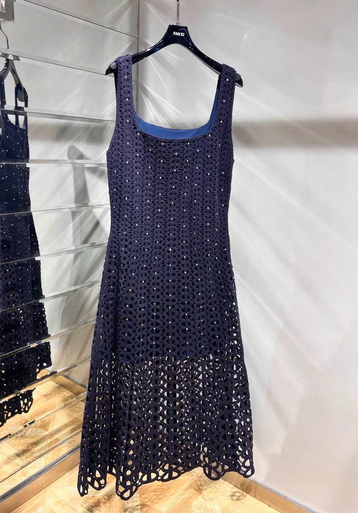 Maxi Maje đính hạt bling màu navy