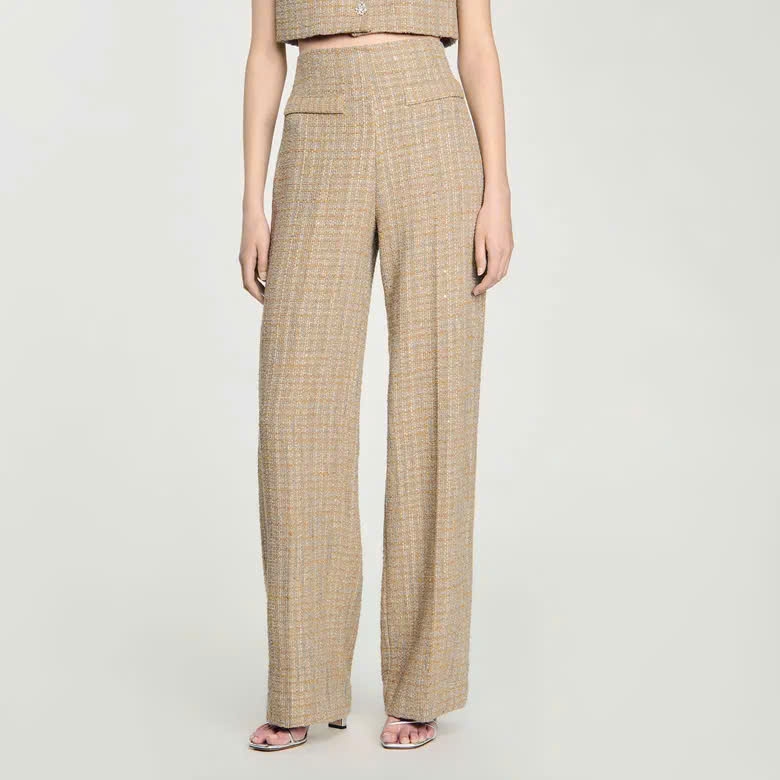 Quần Sandro tweed vàng bling suông (3pcs tách set)