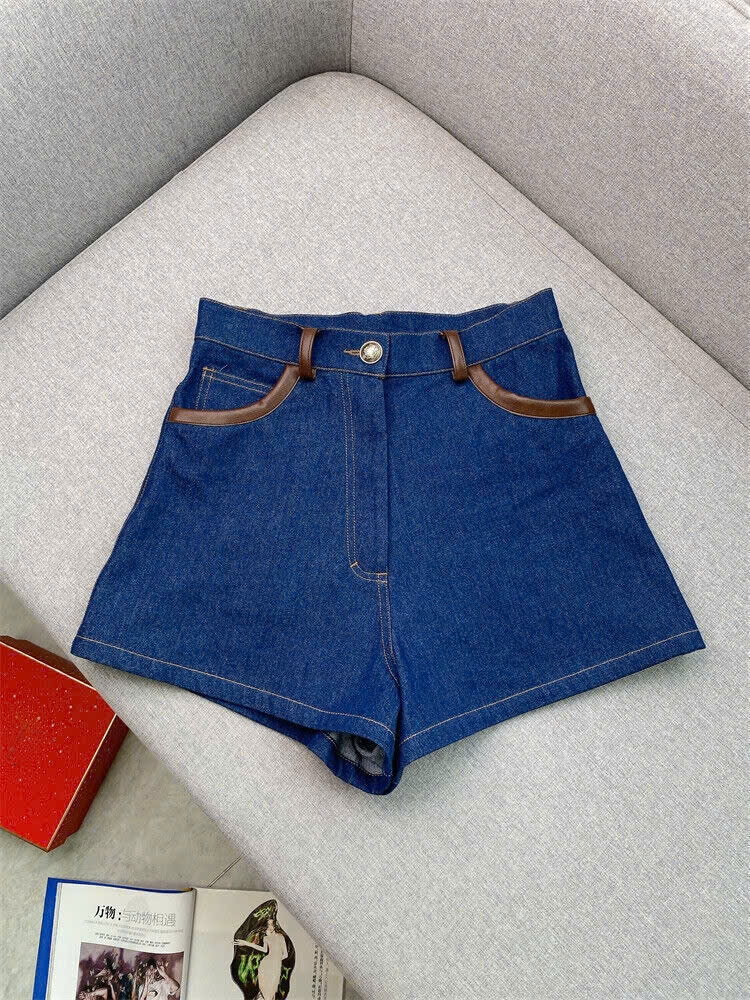 Quần short denim viền da nâu Sandro