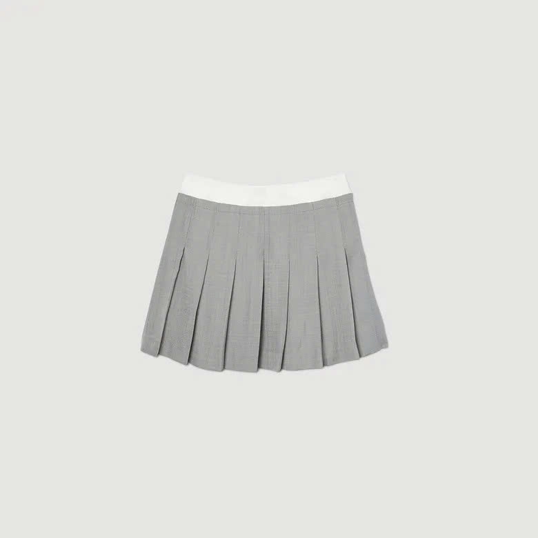 Chân váy Sandro khaki xếp ly màu tàn cạp trắng