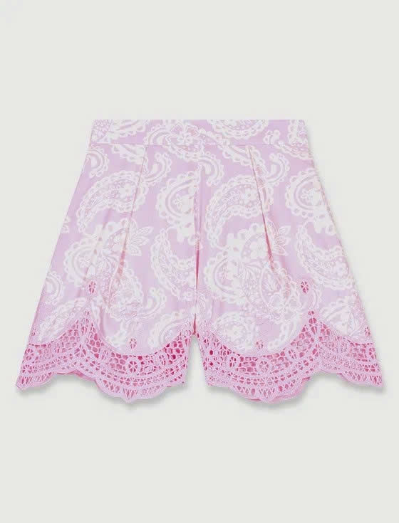 Quần short Maje tím ren chỉ