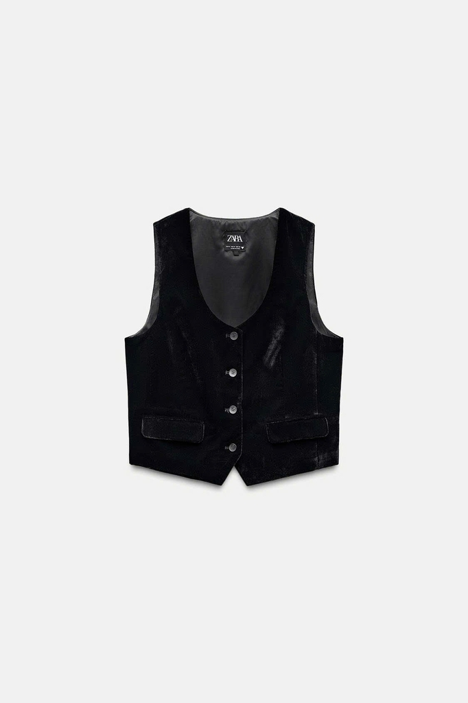 Áo gile nhung đen Zara dư xịn