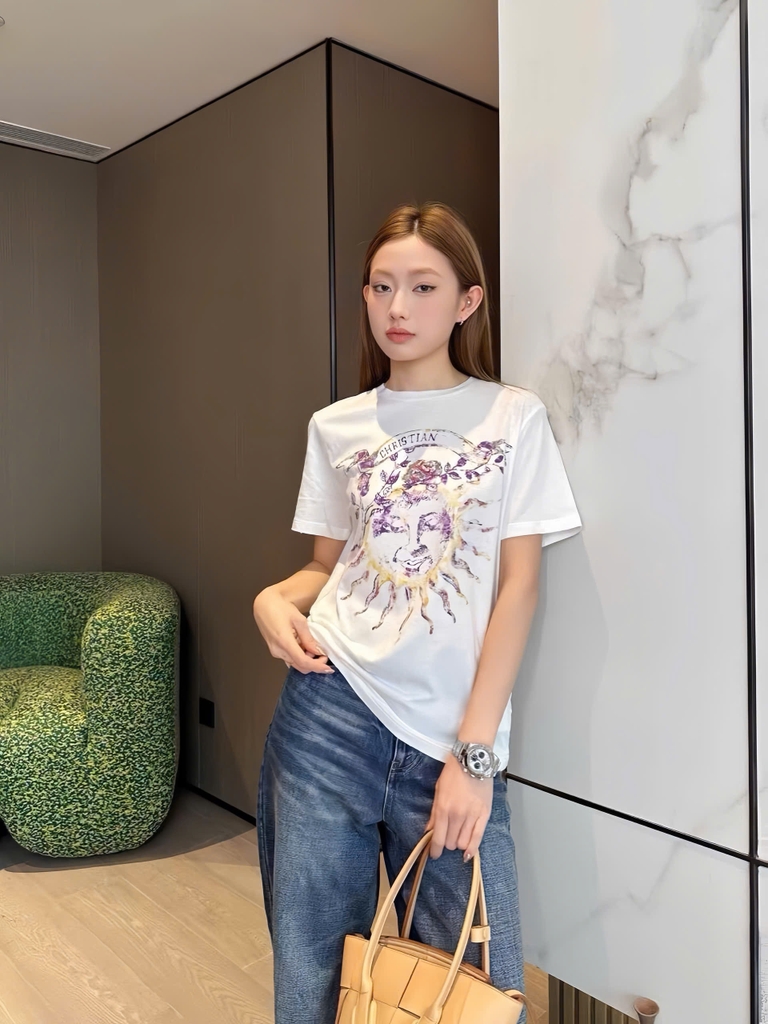 T shirt Dior in họa tiết lá