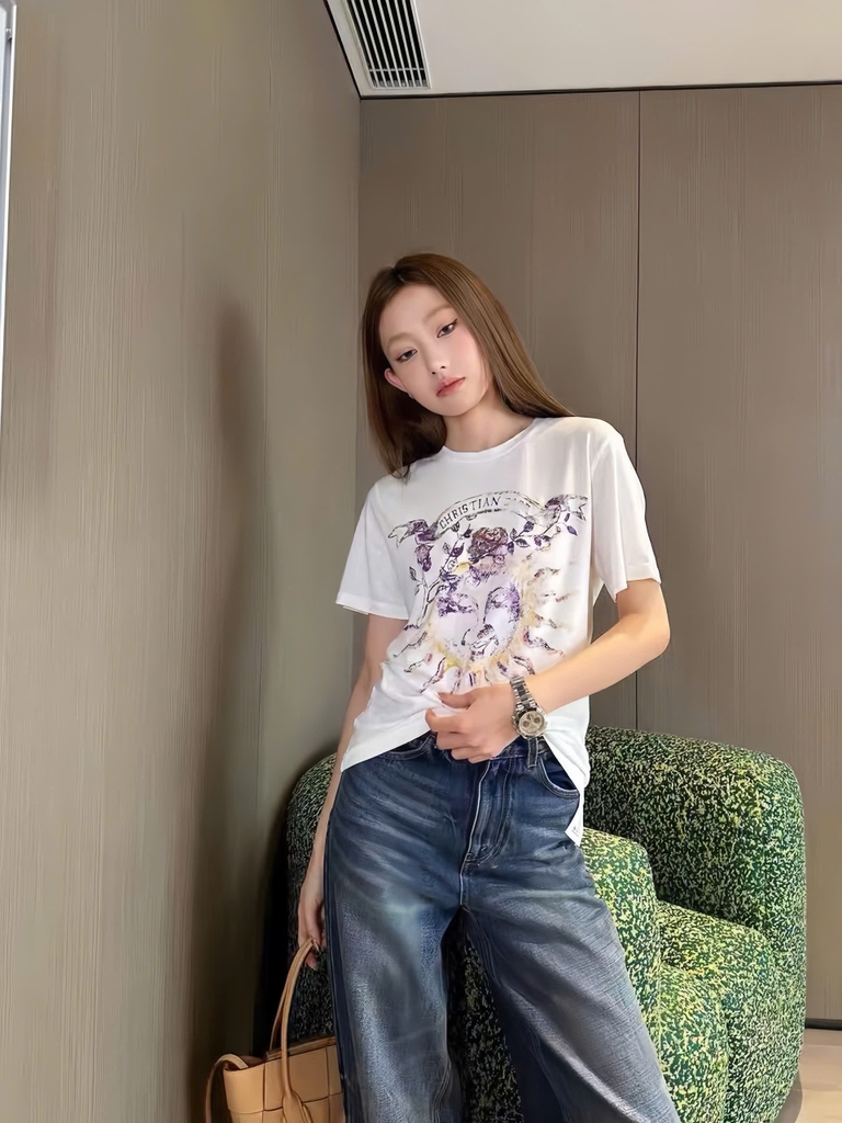 T shirt Dior in họa tiết lá