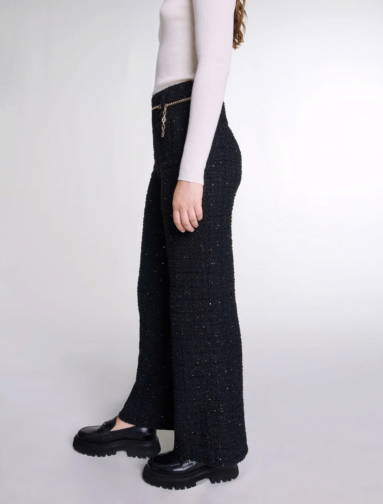 Quần suông MAJE dạ tweed đen bling kèm belt xích (set 3pcs tách)