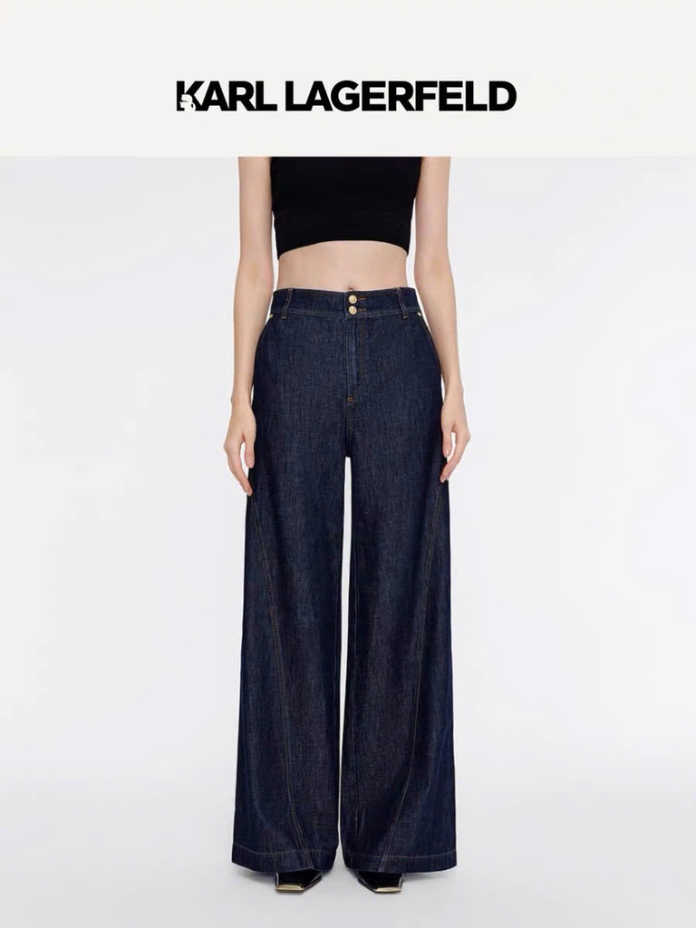 Quần denim Karl - Largerfeld suông cạp cao màu chàm