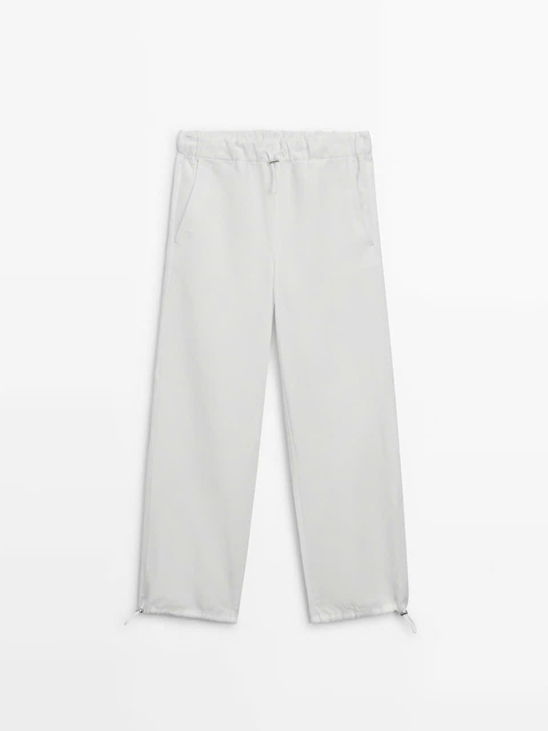 Quần suông Massimo Dutti trắng cạp chun