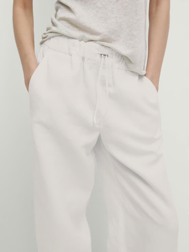 Quần suông Massimo Dutti trắng cạp chun