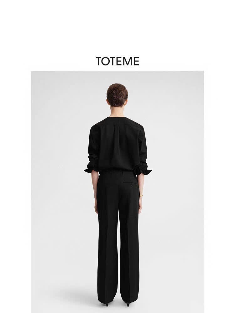 Sơ mi dáng loose cổ tròn khuy ngực