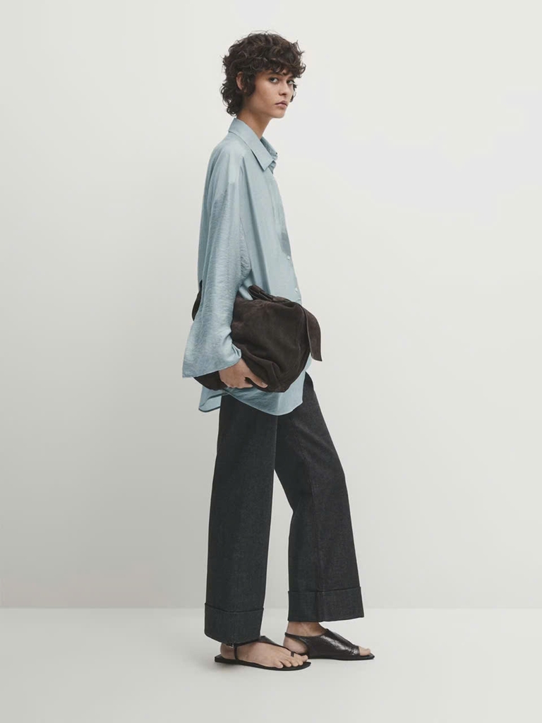Sơ mi Massimo Dutti xanh bơ xếp ly ngực