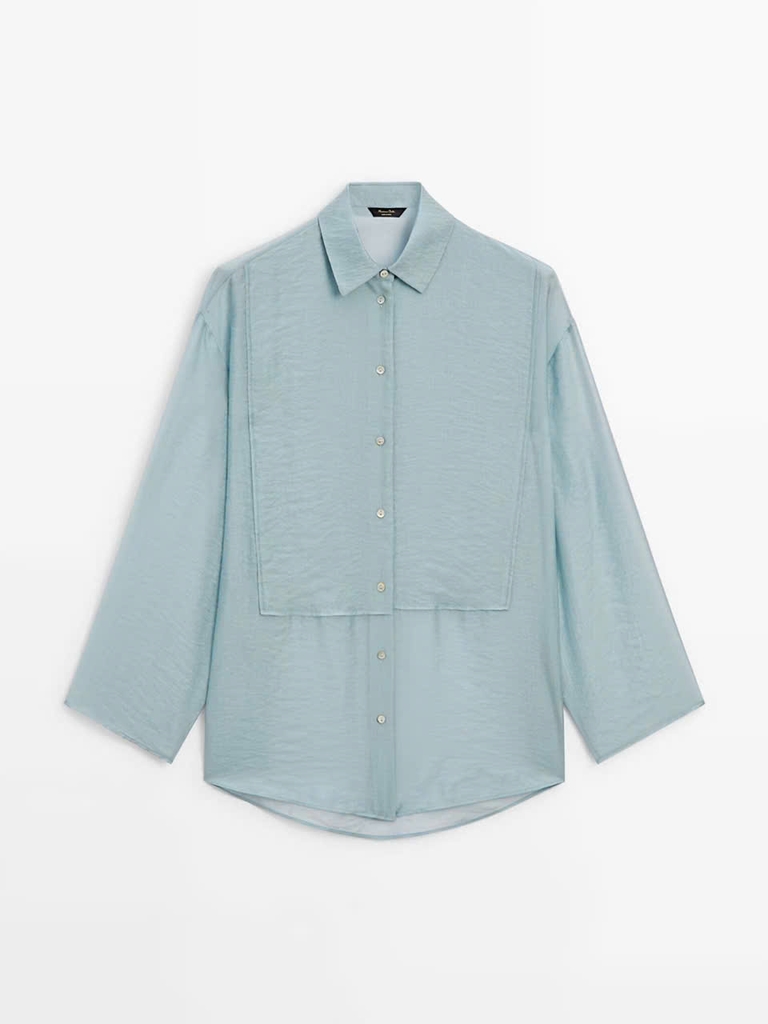 Sơ mi Massimo Dutti xanh bơ xếp ly ngực