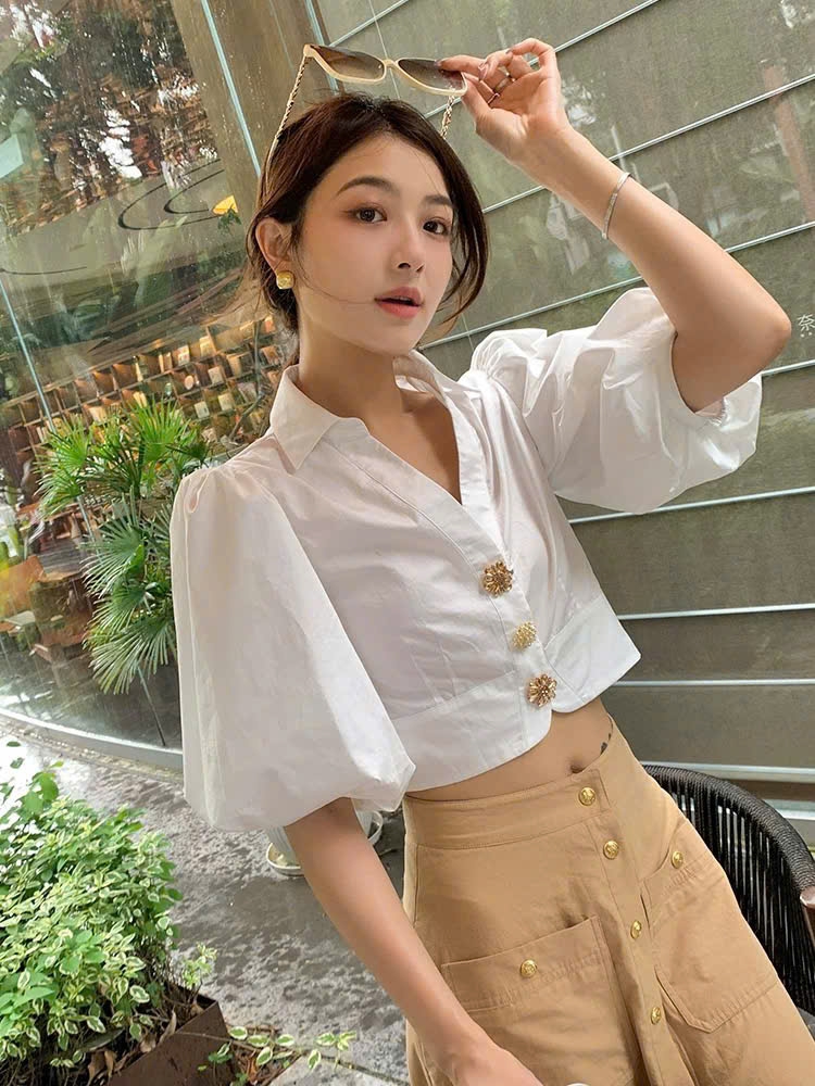 Áo Sel-Portrait tay bồng cổ V