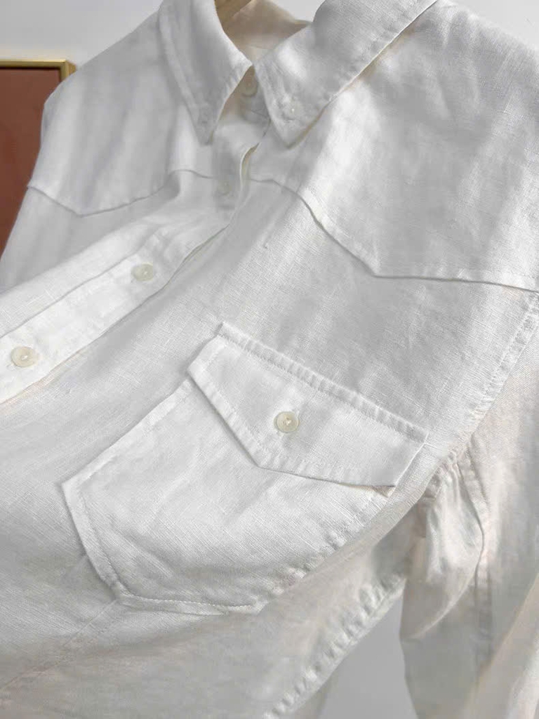 Sơ mi linen cổ đức túi trước