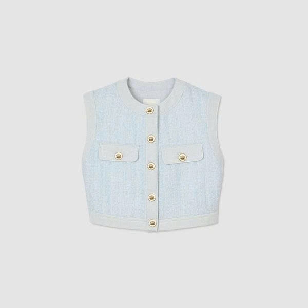 Áo dạ tweed Sandro xanh sát nách